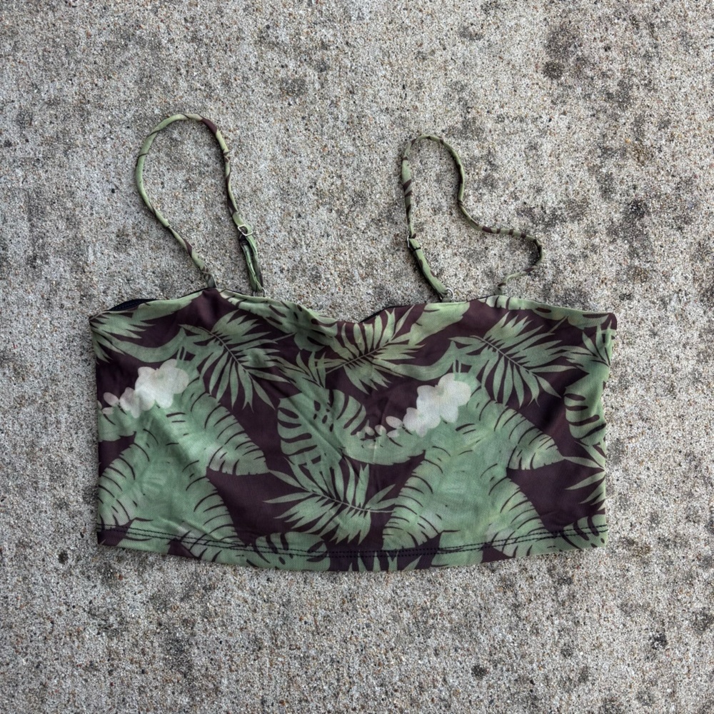Forever 21 Mesh Palm Leaf Patterned Cropped Bralette Top